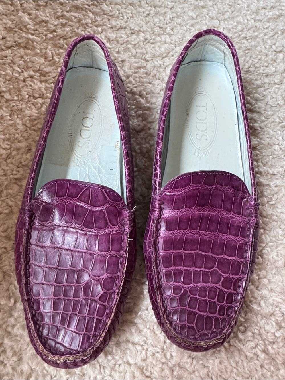 TOD’S croc leather driving stud sole loafers